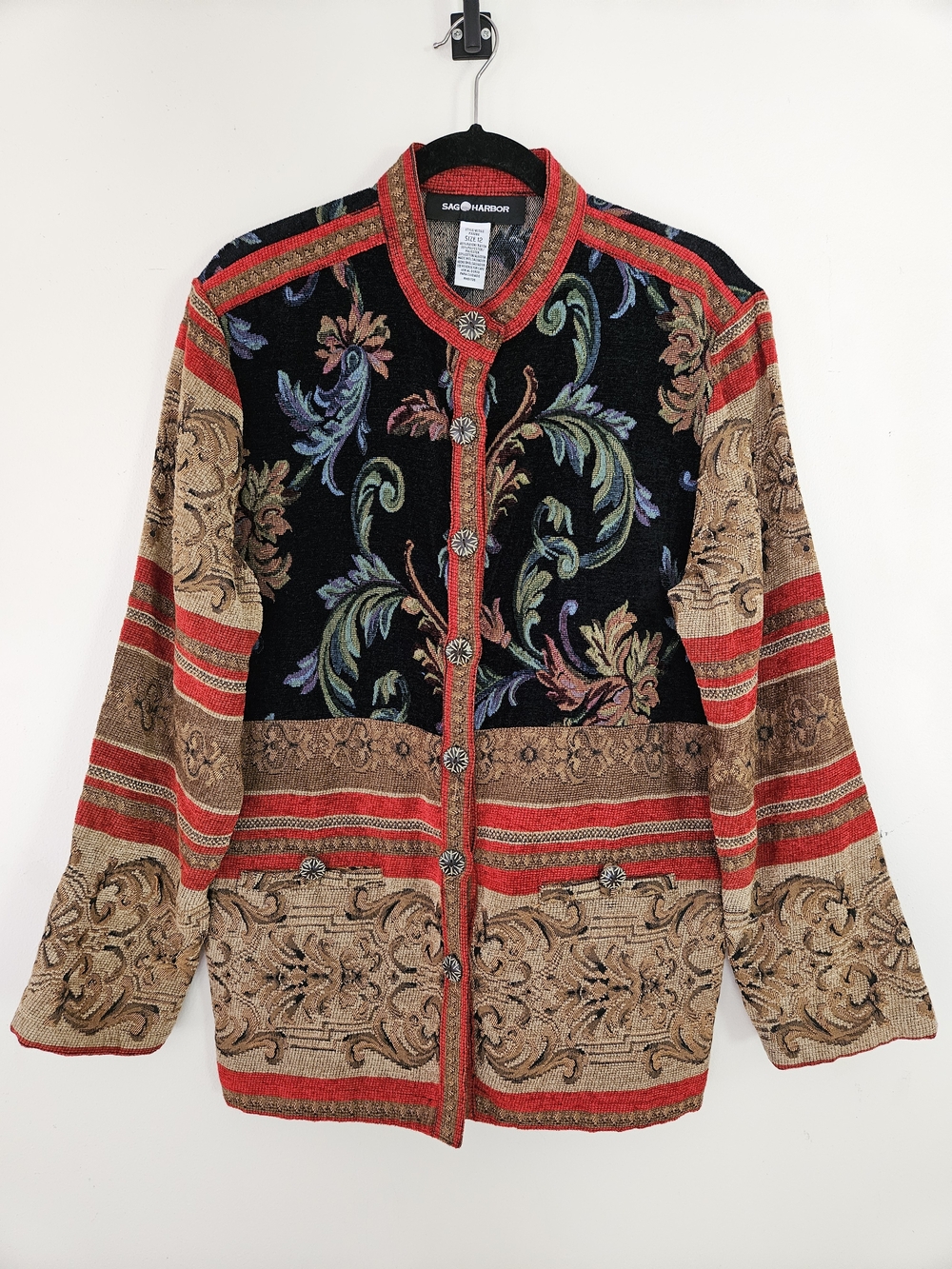 Vintage Sag Harbor Floral Tapestry Woven Button Up Jacket - Size 12